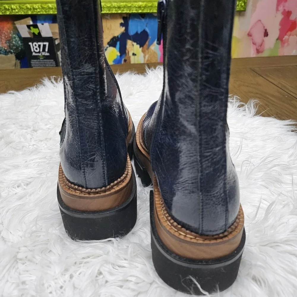 Free People Navy Leather Winter Boots